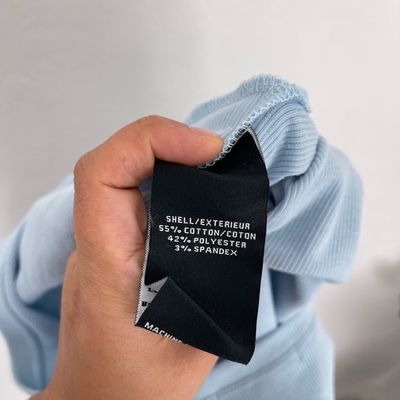 7 FOR ALL MANKIND Blue Ribbed Long Sleeve V Neckline Bodysuit Sz S NWT - Picture 7 of 8